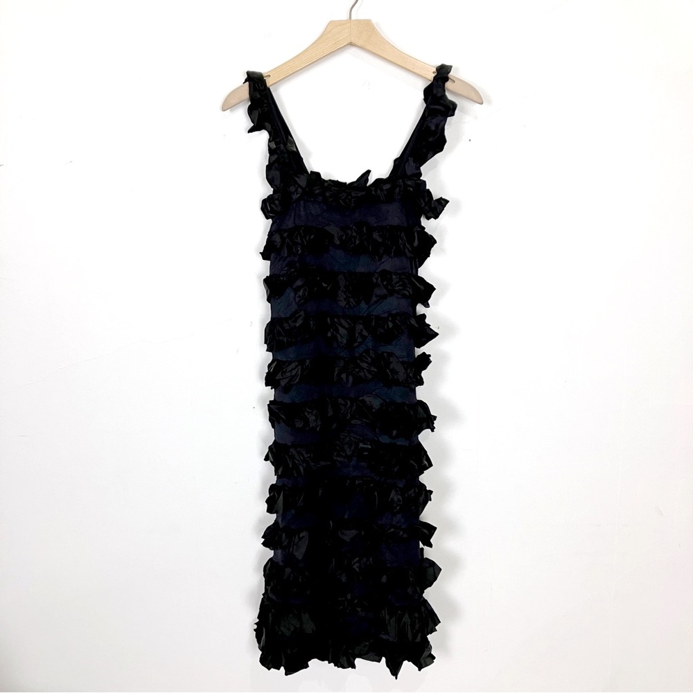 Vintage black ruffle bodycon bandage dress midi cocktail party frilly tiered